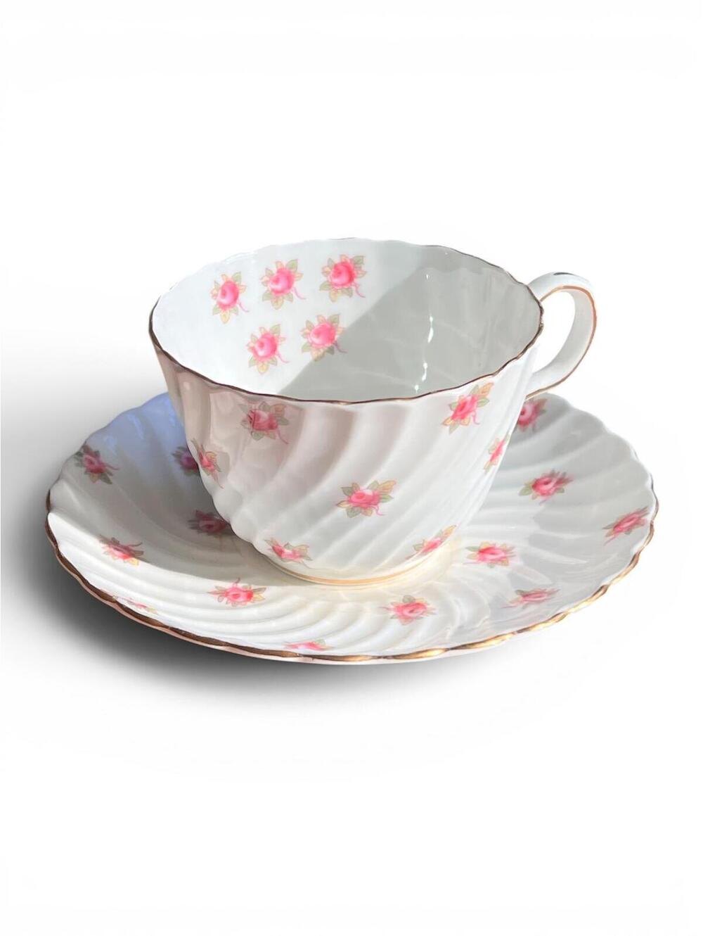 Vintage Aynsley Pink Rosebud Teacup and Saucer ~ Bone China ~